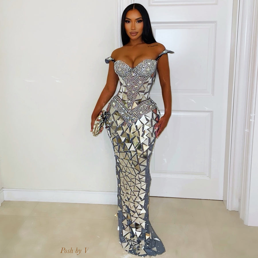 Delina crystal glam dress (Silver/grey)