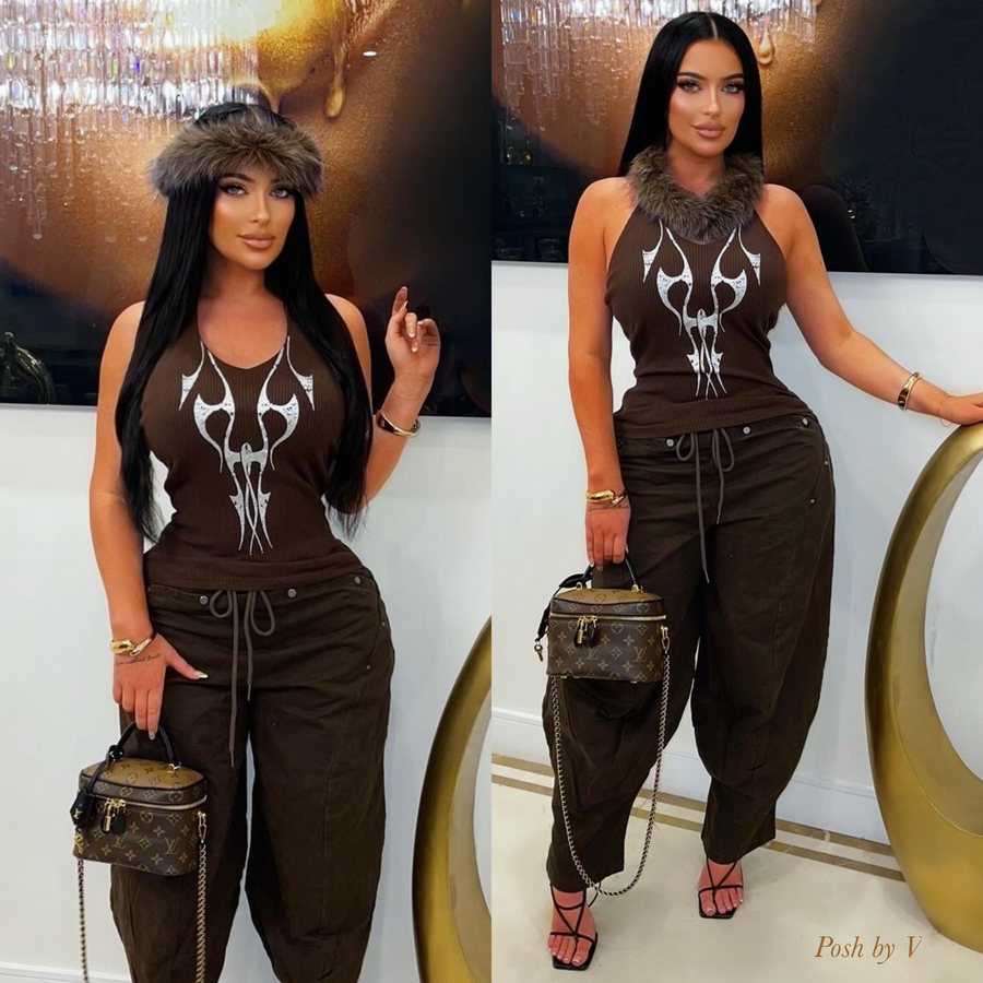 Laura top w/fur band (Brown/taupe)