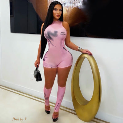 Posh astro romper/ stocking set (Pink/black)