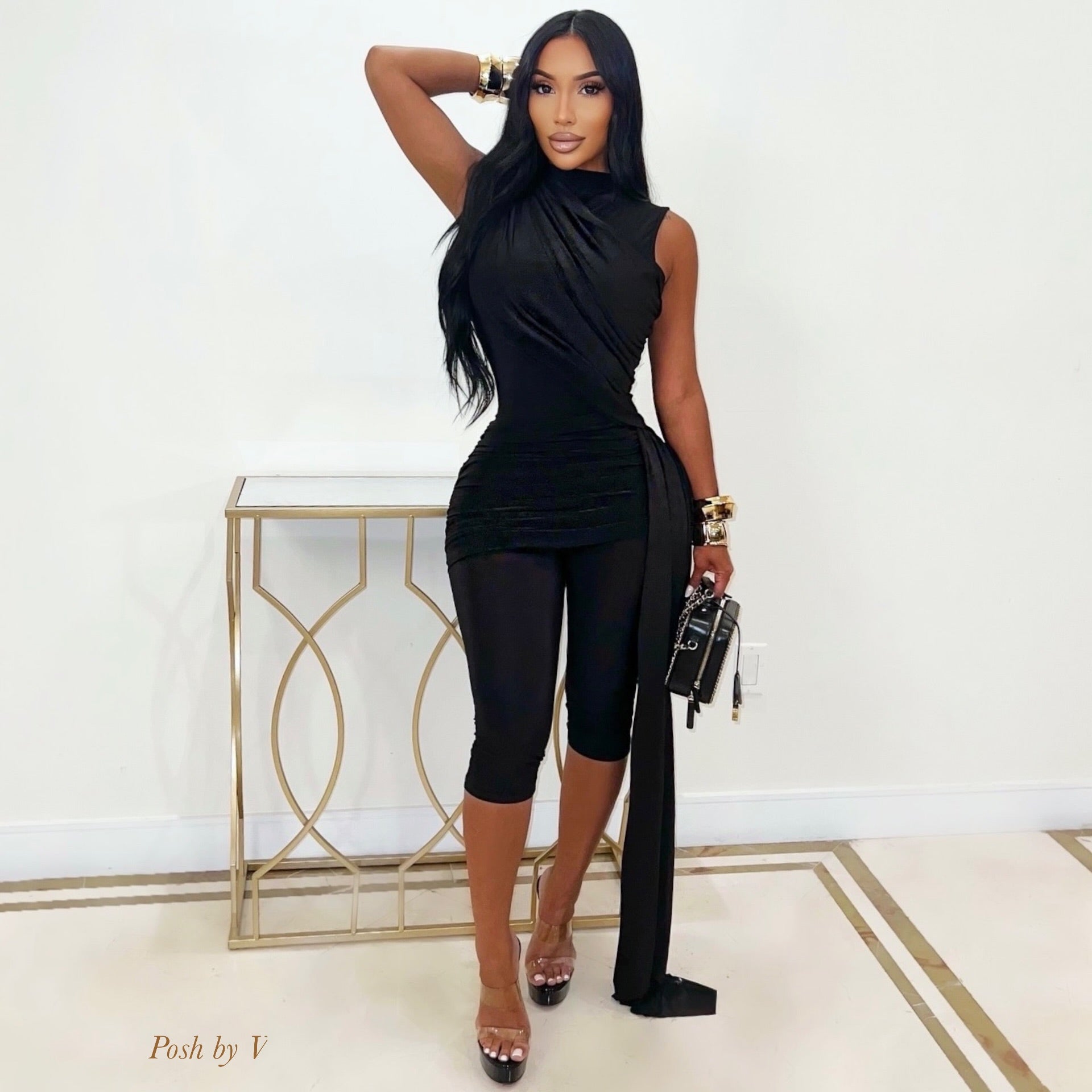 Louvre ruched capri set (Black)