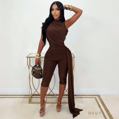 Louvre ruched capri set (Brown)
