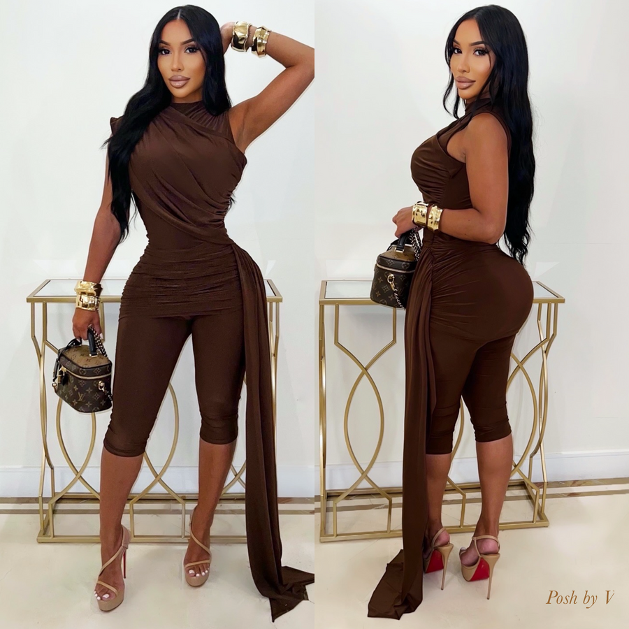 Louvre ruched capri set (Brown)