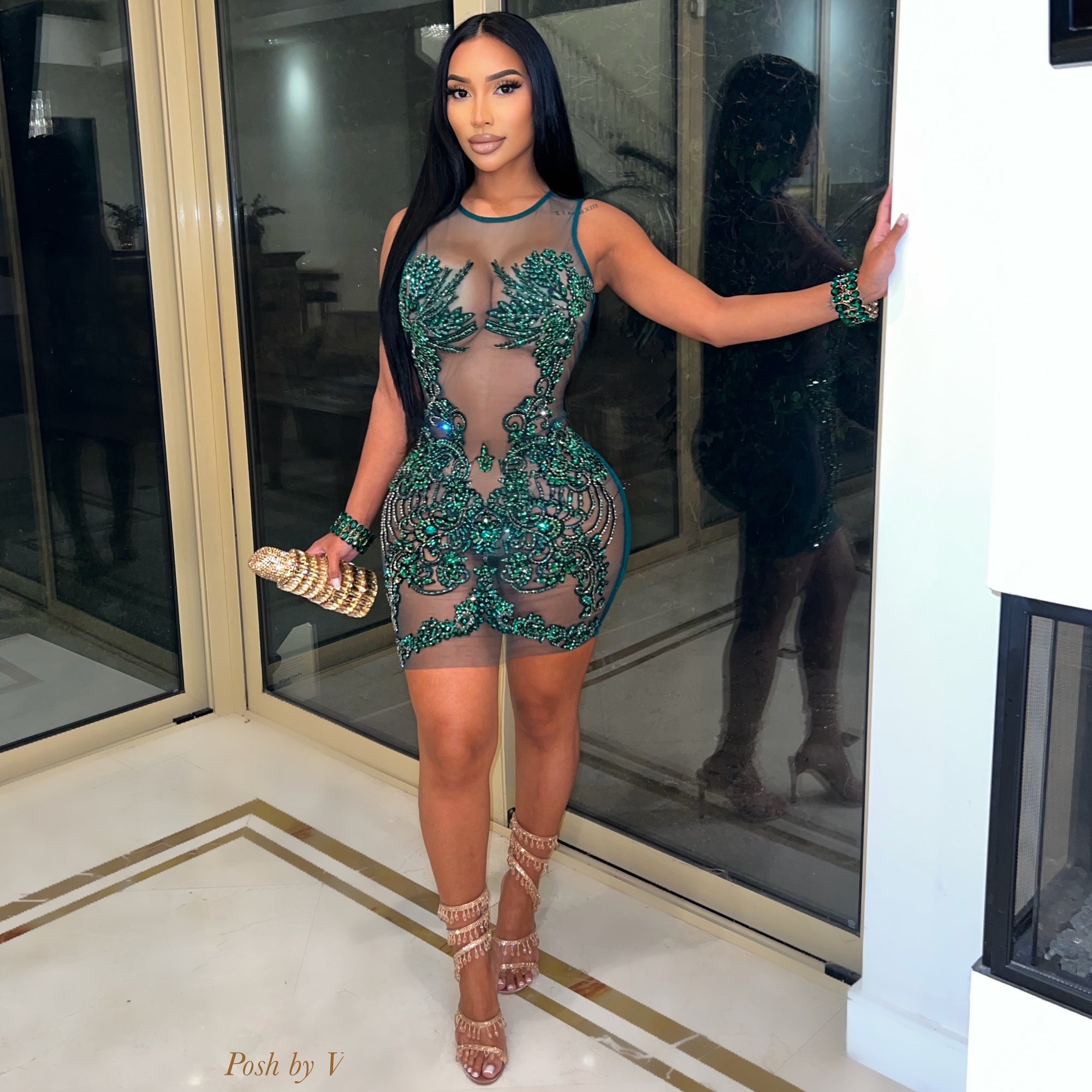 Indigo crystal glam dress (Emerald green)