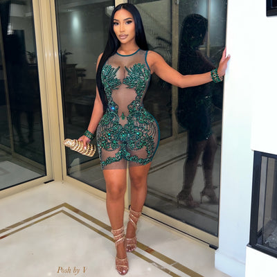 Indigo crystal glam dress (Emerald green)