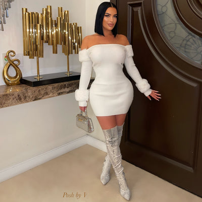 Sosa rib fur dress (White)