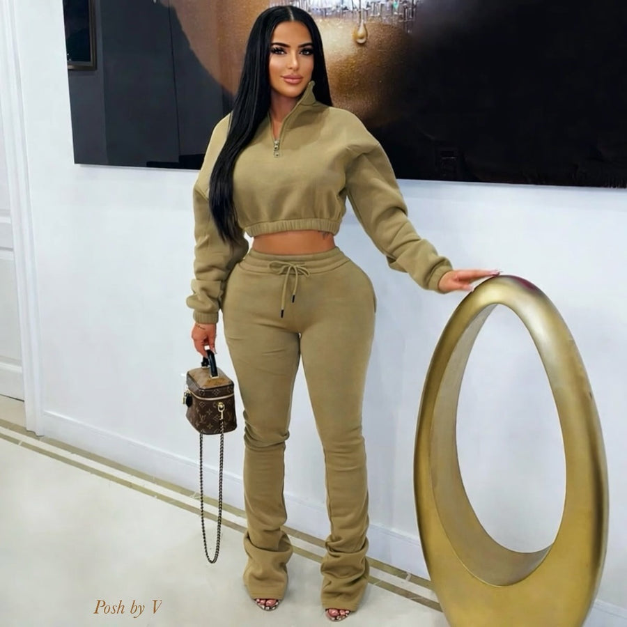 Vibe lounge stacked pants set (Nude)