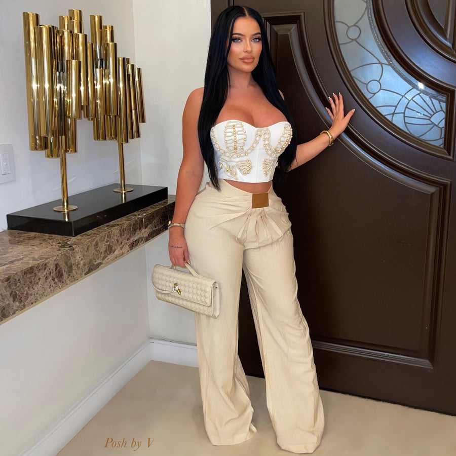 Maui linen pants set (Beige/ivory)