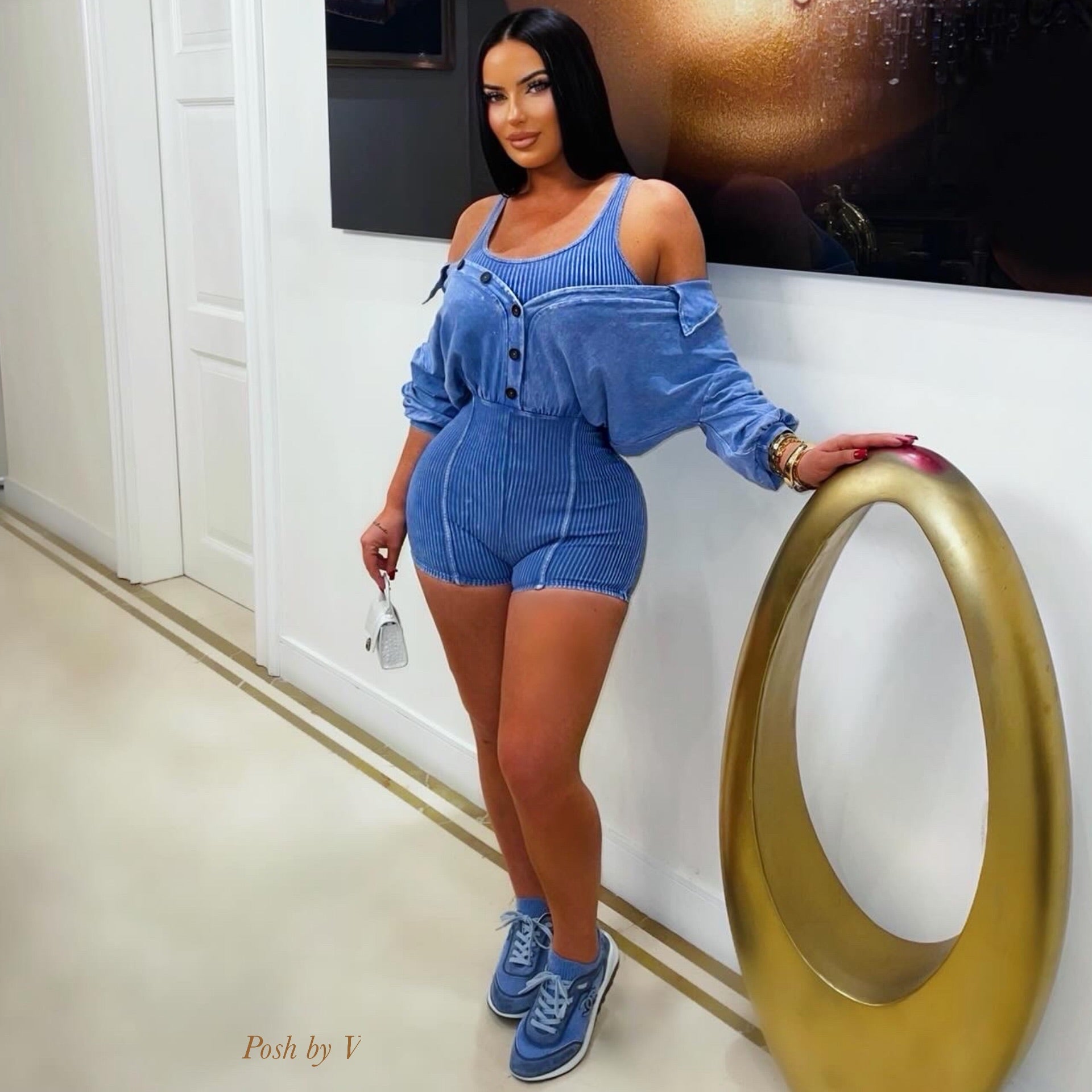 Lina rib shirt romper (Black)
