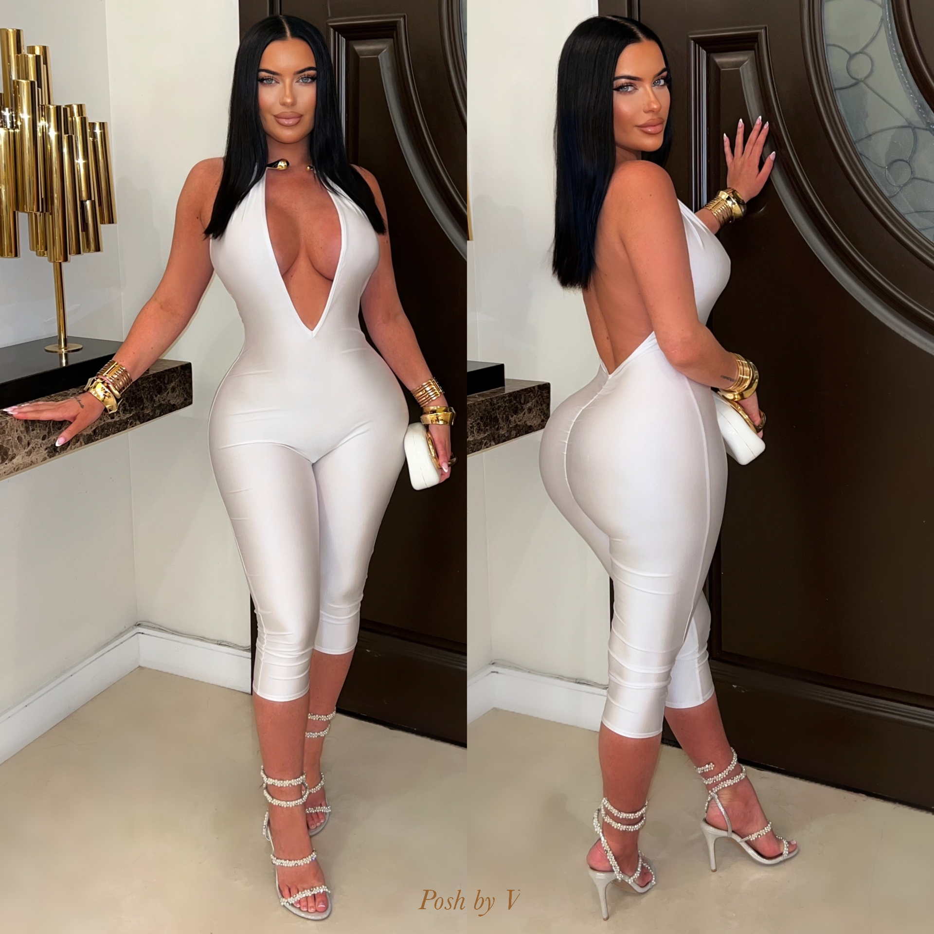 Hania jumpsuit (White/gold)