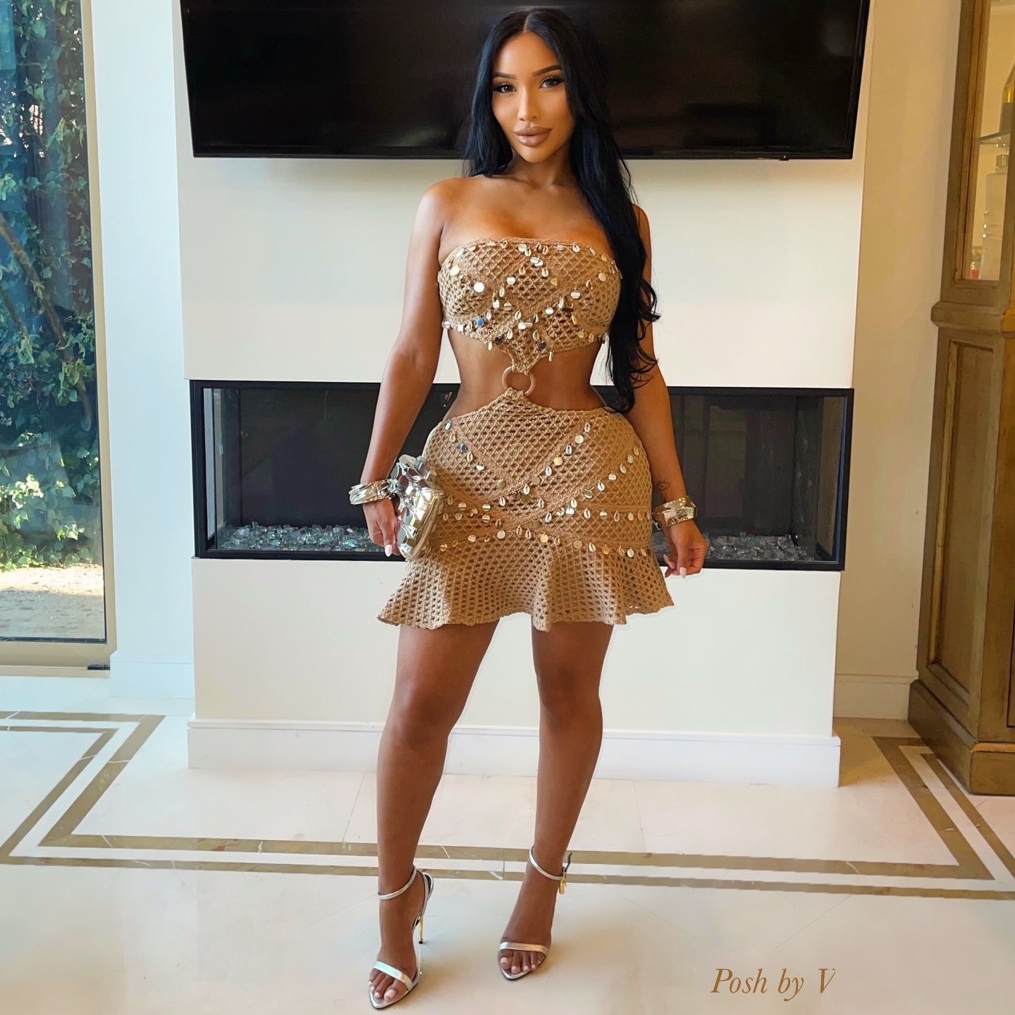 Peru crochet glam mini dress (Taupe)