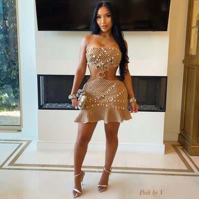 Peru crochet glam mini dress (Taupe)