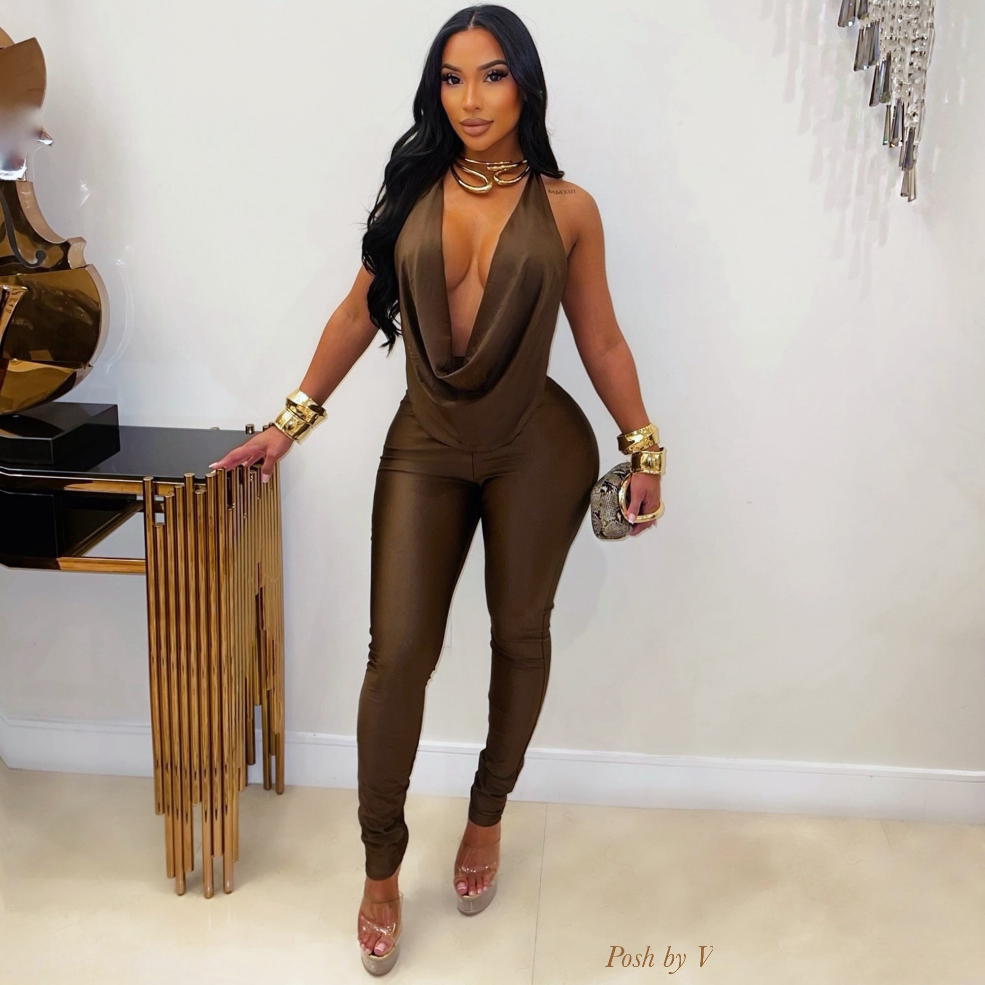 Shera cowl jumpsuit (Brown)