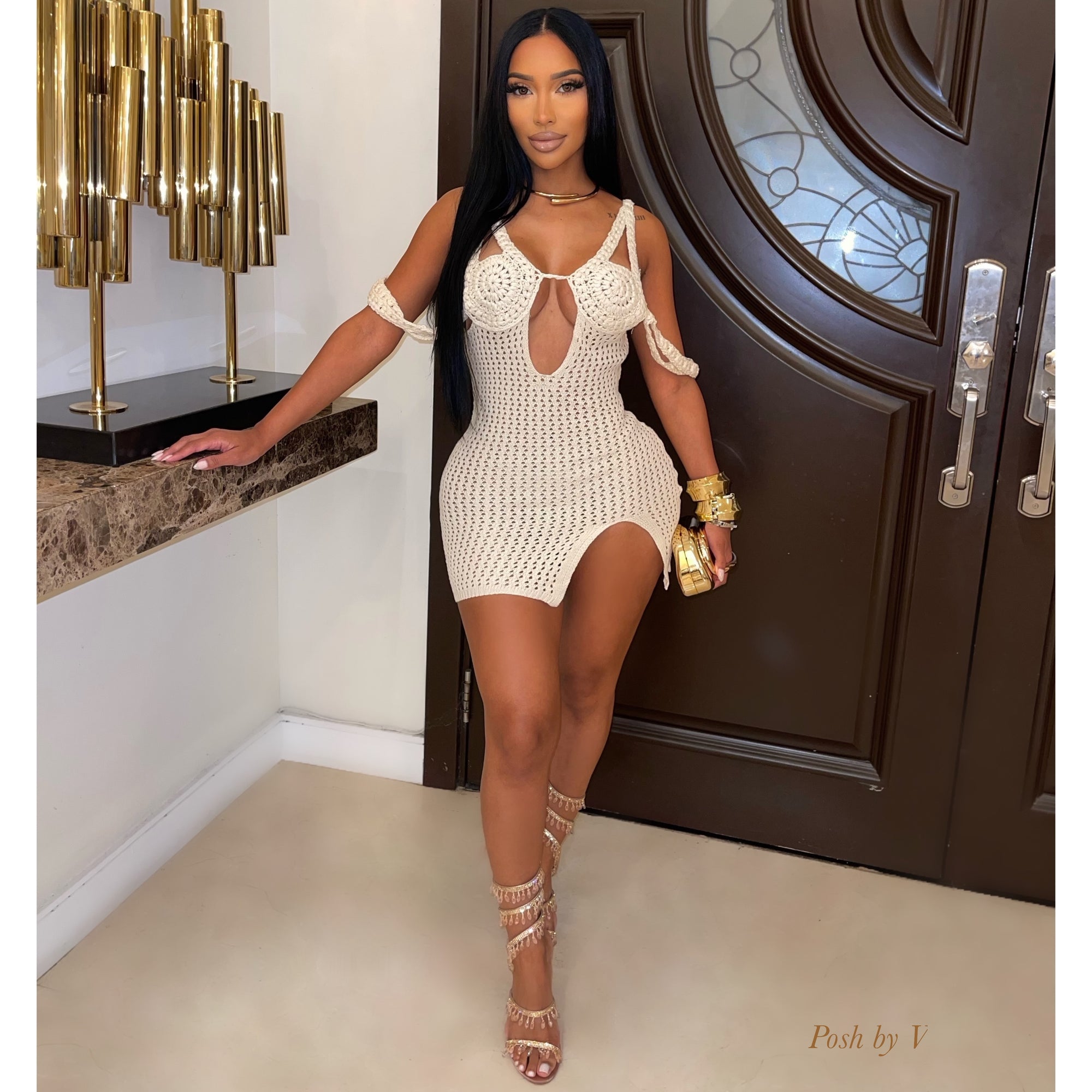 Dazu crochet mini dress (Beige)