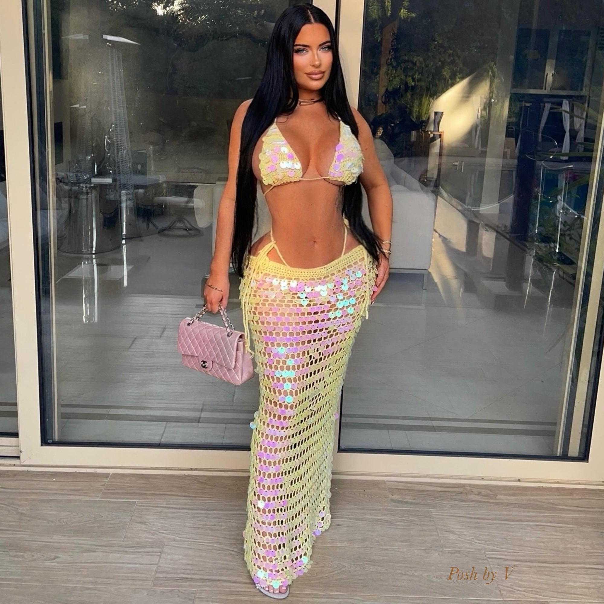 Trophy glam 3pcs bikini skirt set (Yellow)