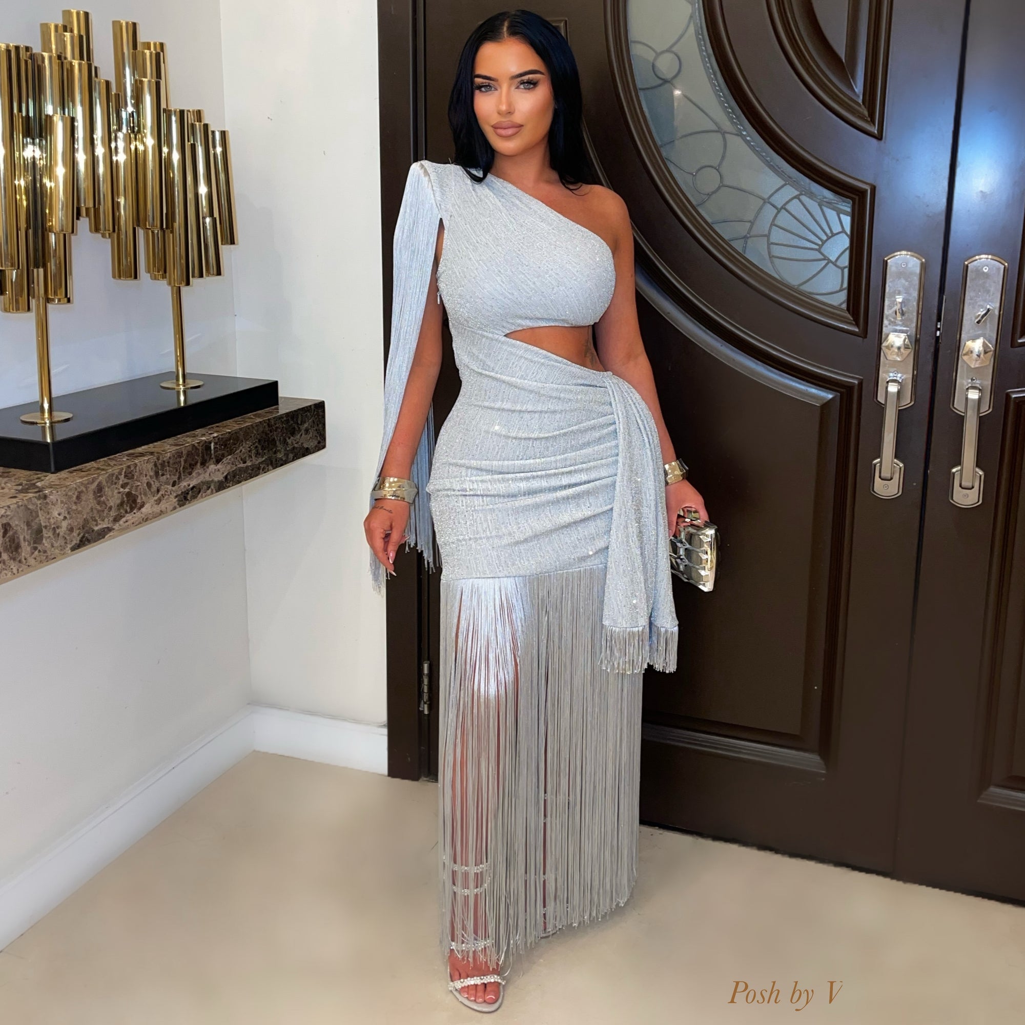 Yuri glam fringe dress (Silver)