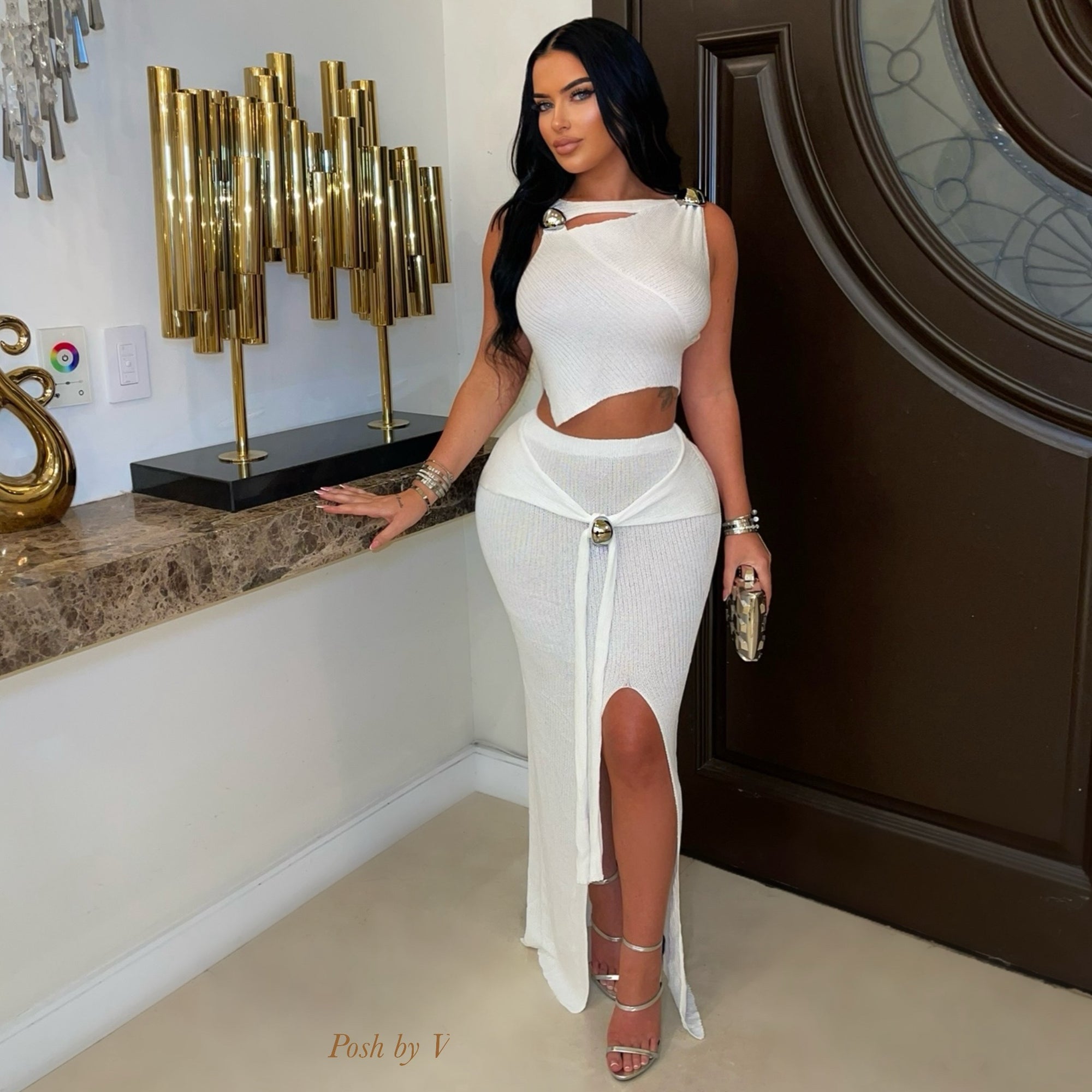 Mykonos knit skirt set (White/silver)