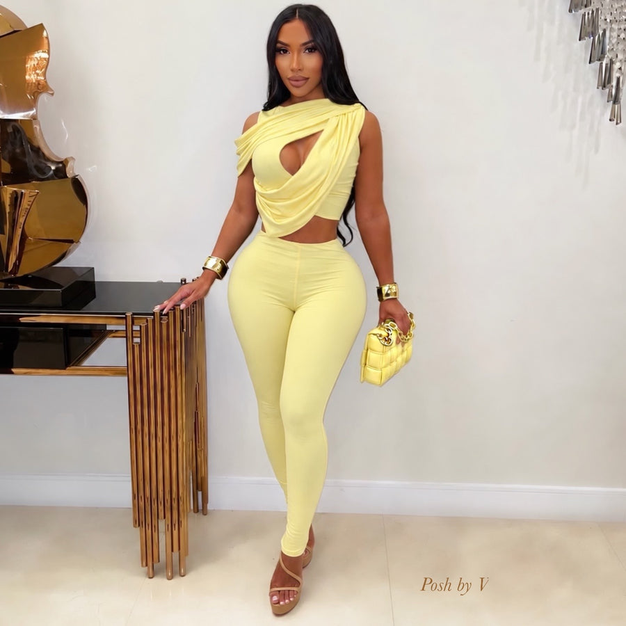 Larni ruched leggings set (Yellow)
