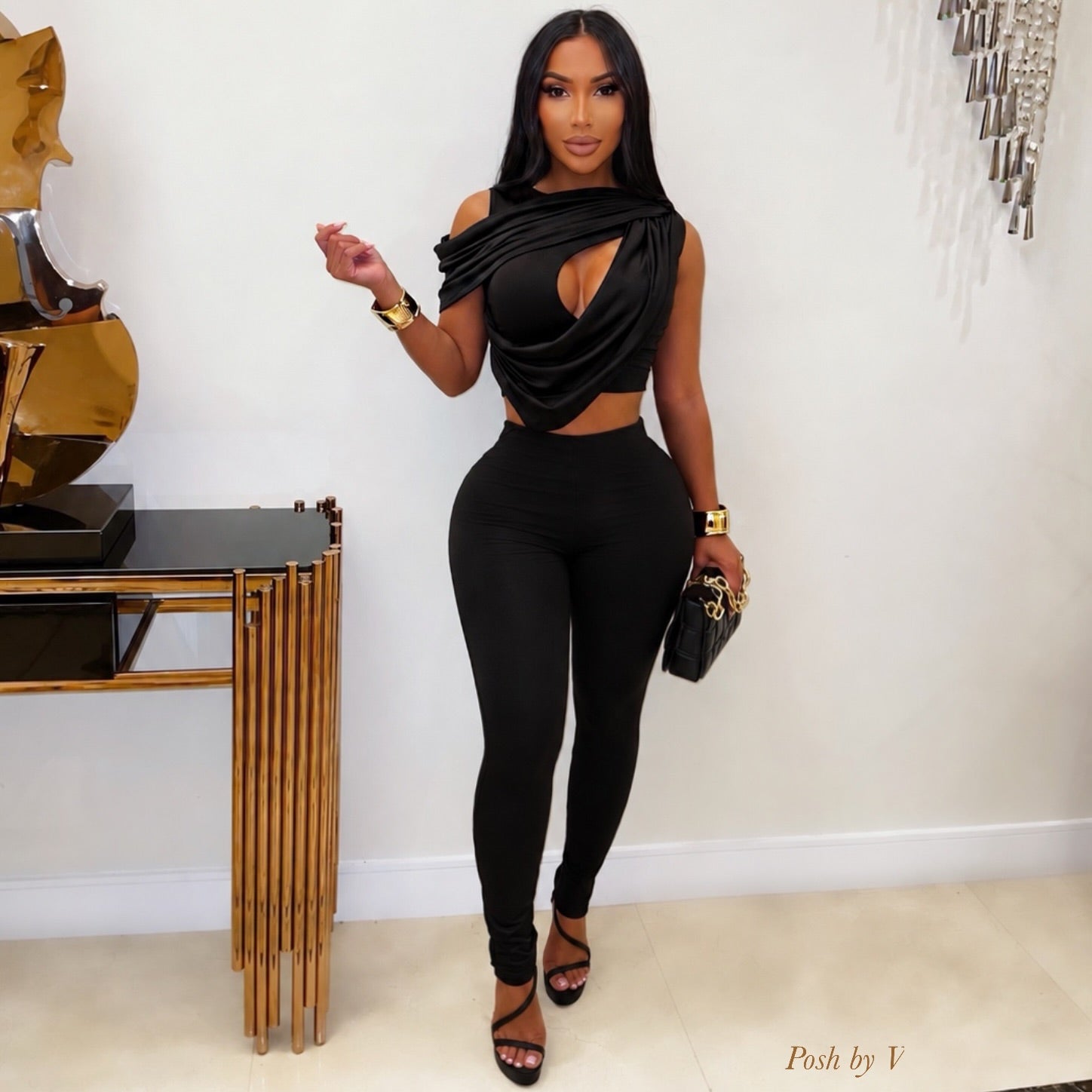 Larni ruched leggings set (Black)