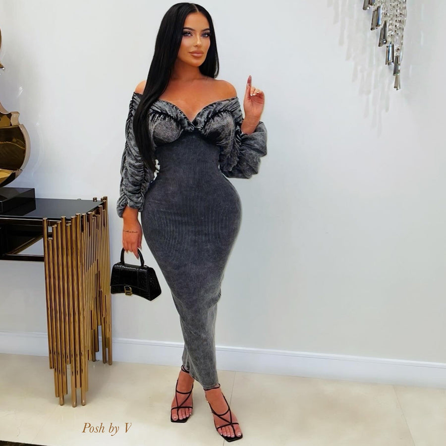 Lamia rib midi dress (Black)