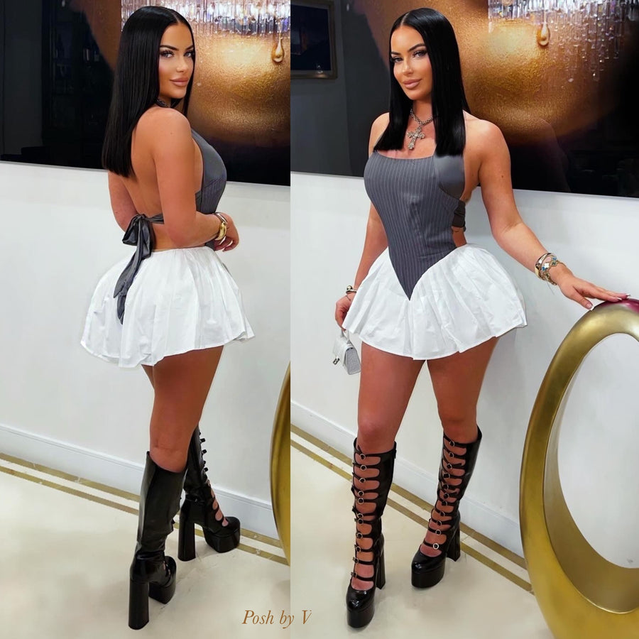 Lacey pin stripe mini dress (Grey/white)