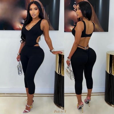 Posh bodysuit leggings set (Black/silver)