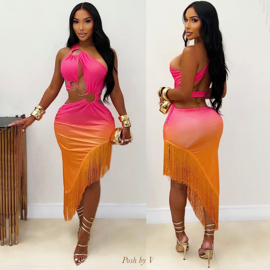 Celina ruched ombré dress (Pink/orange)