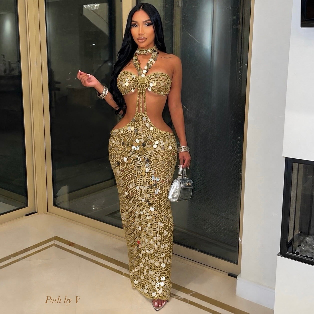 Glam crochet maxi dress (Taupe)