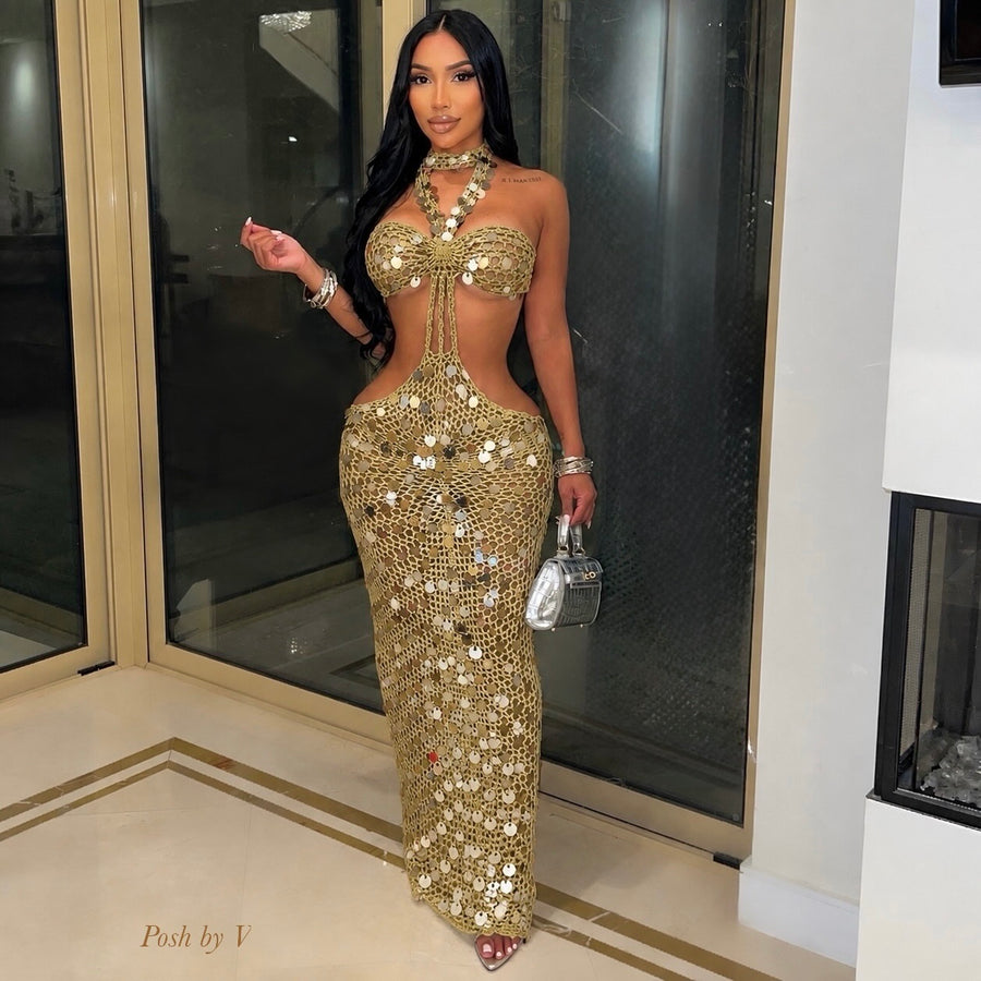 Glam crochet maxi dress (Taupe)