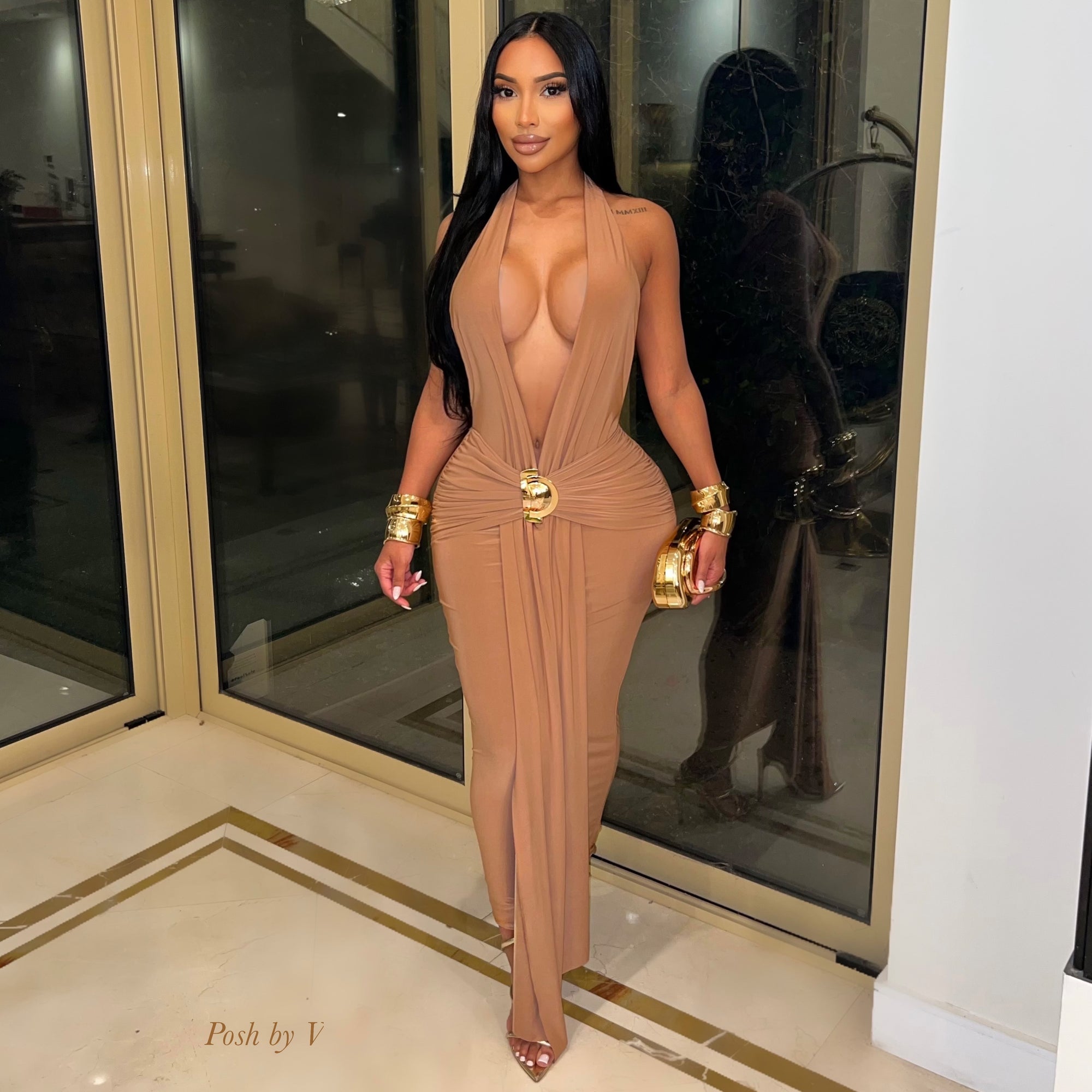 Divine midi dress (Taupe/gold)