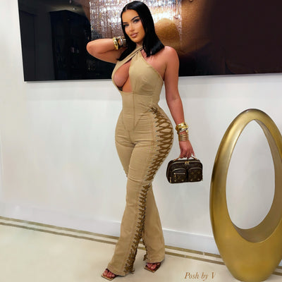 Western laced jumpsuit (Nude/brown)