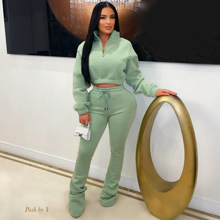 Vibe lounge stacked pants set (Mint)