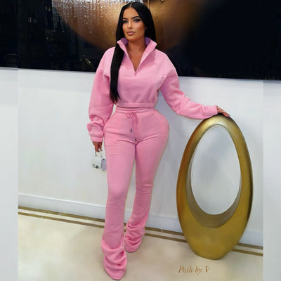 Vibe lounge stacked pants set (Pink)