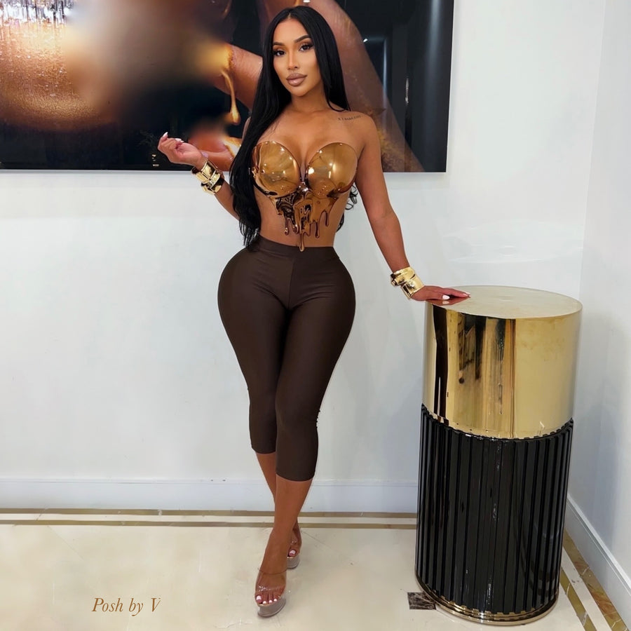 Chrome drip heart top (Brown)