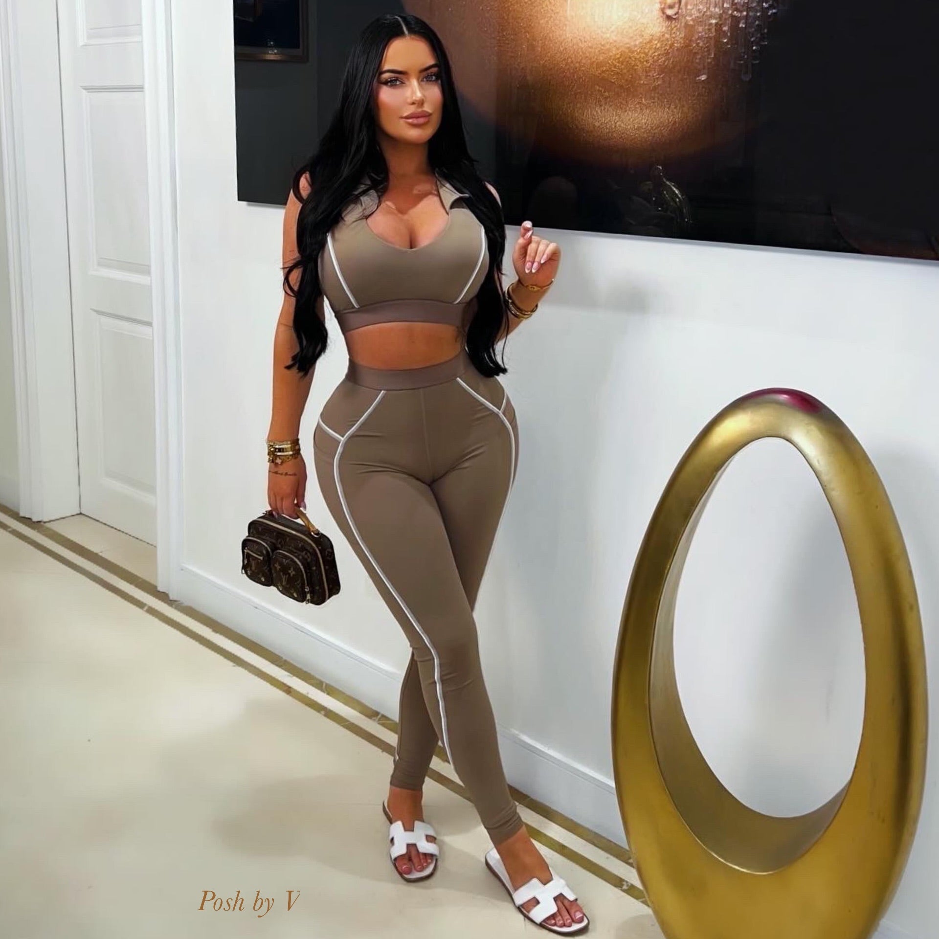 Nari sport leggings set (Taupe/white)