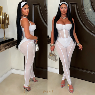 Taye caged jumpsuit w/headband (Black)