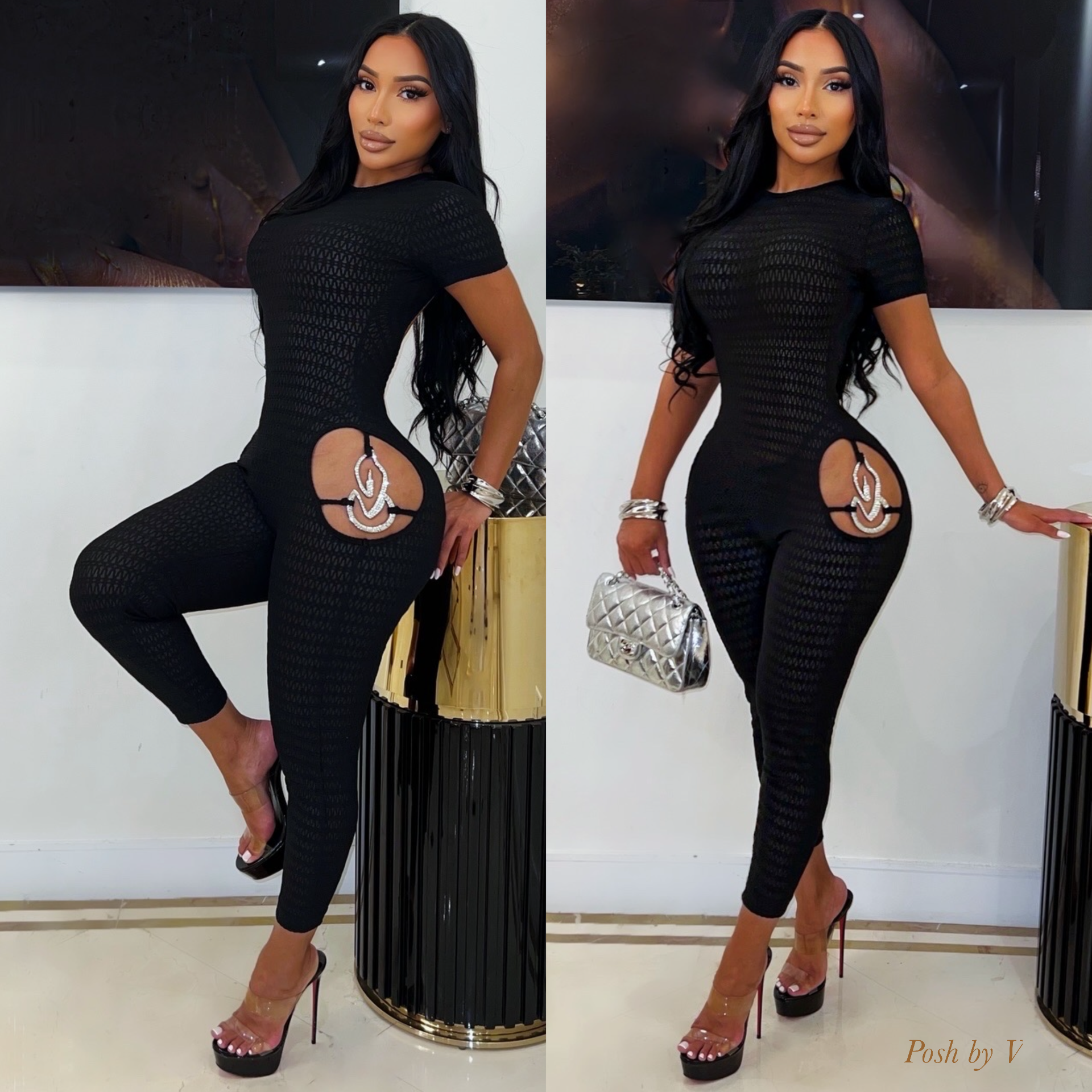 Posh cut out ruched jumpsuit (Black)