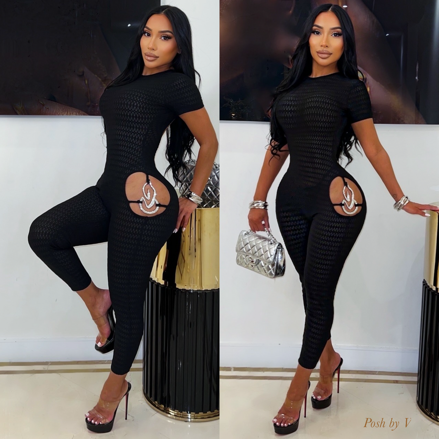 Posh cut out ruched jumpsuit (Black)