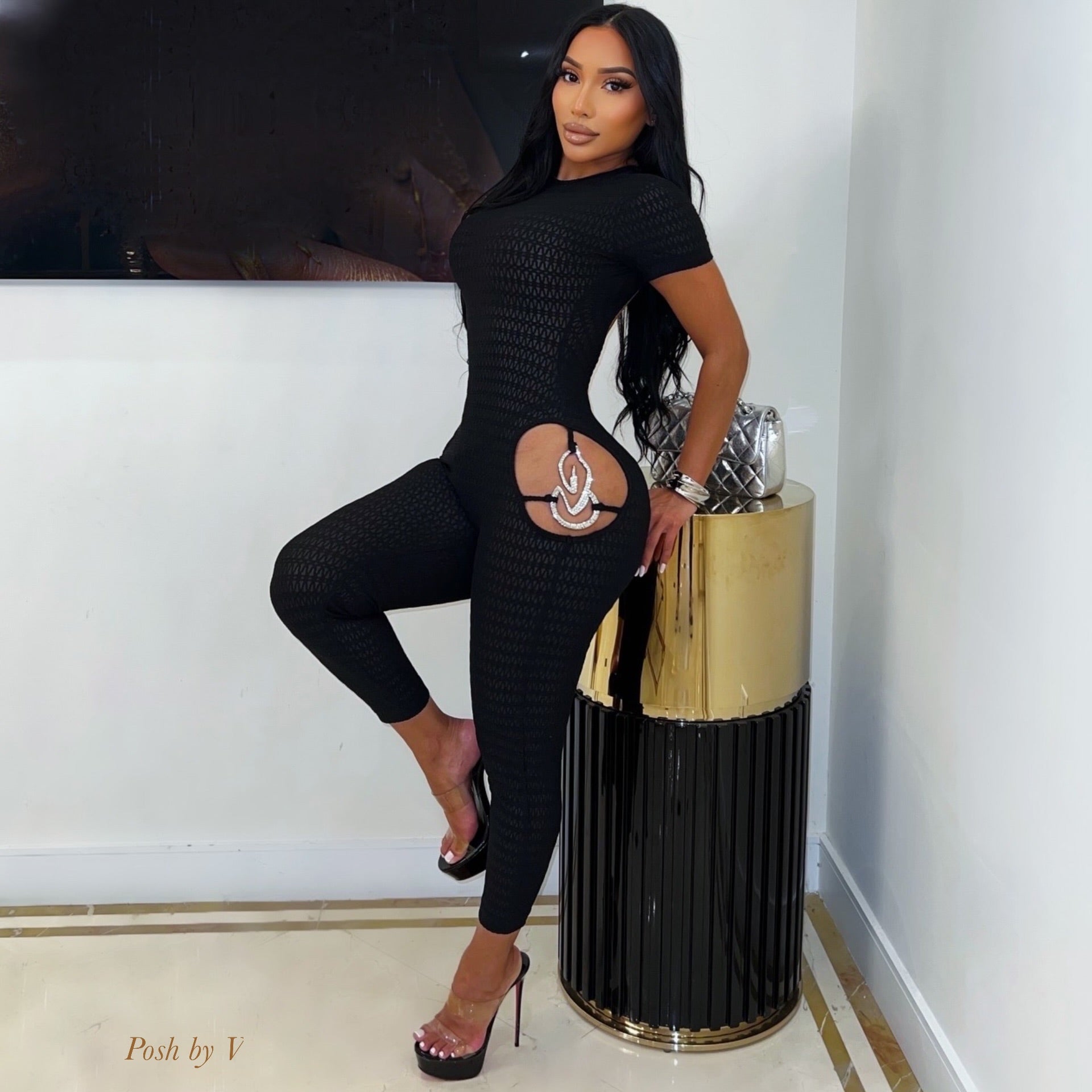 Posh cut out ruched jumpsuit (Black)