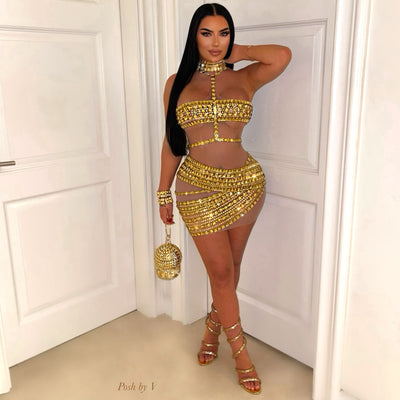 Glow crystal dress (Nude/gold)