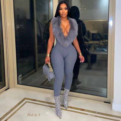 Imani fur jumpsuit (Brown)