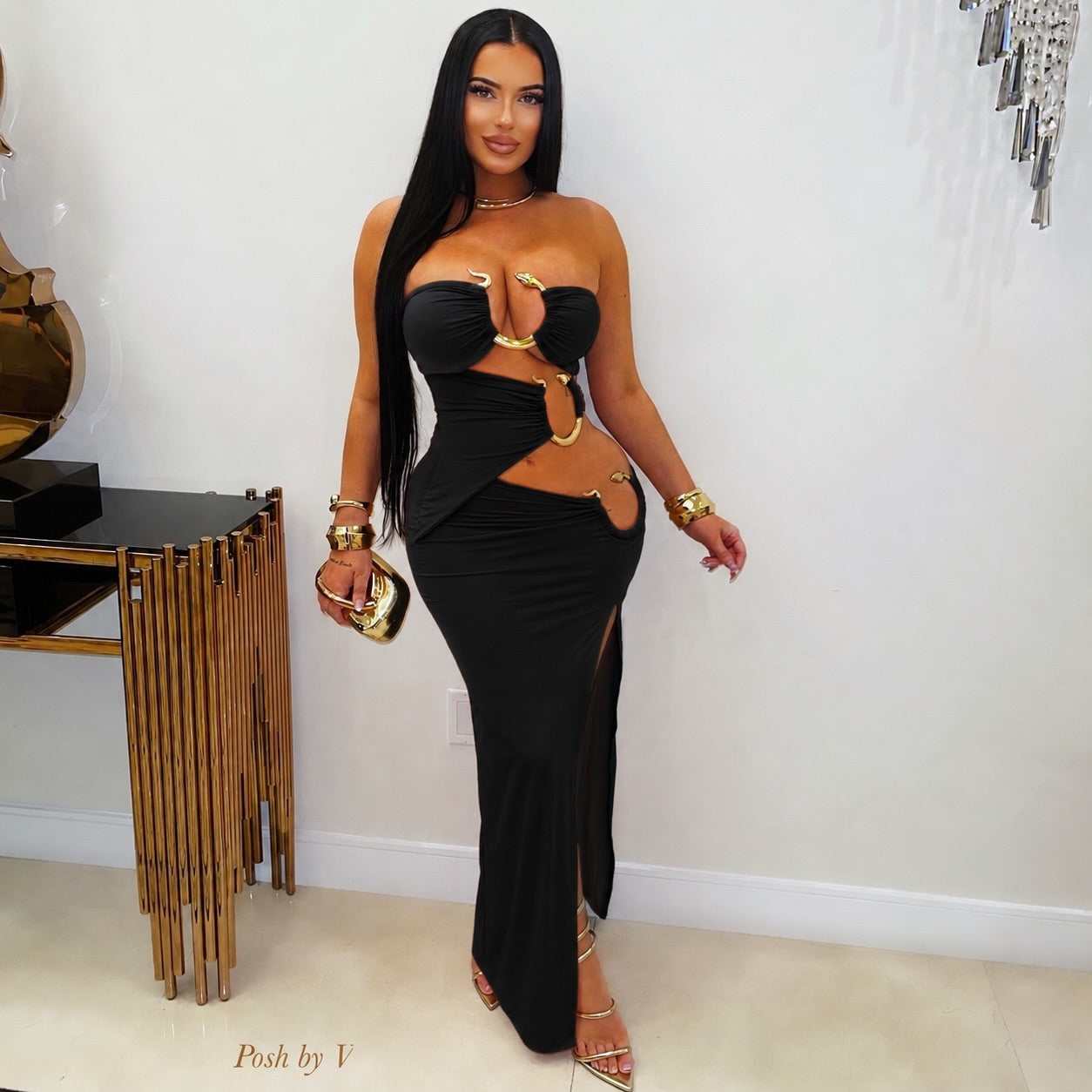 Taniya snake cut out dress (Black/gold)