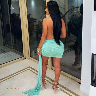 Posh glam ruched dress (Sage)