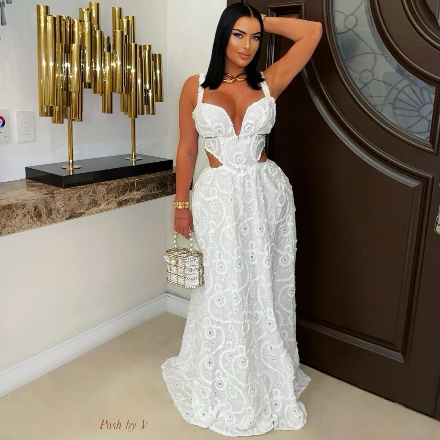 Atina embroidered maxi dress (White)