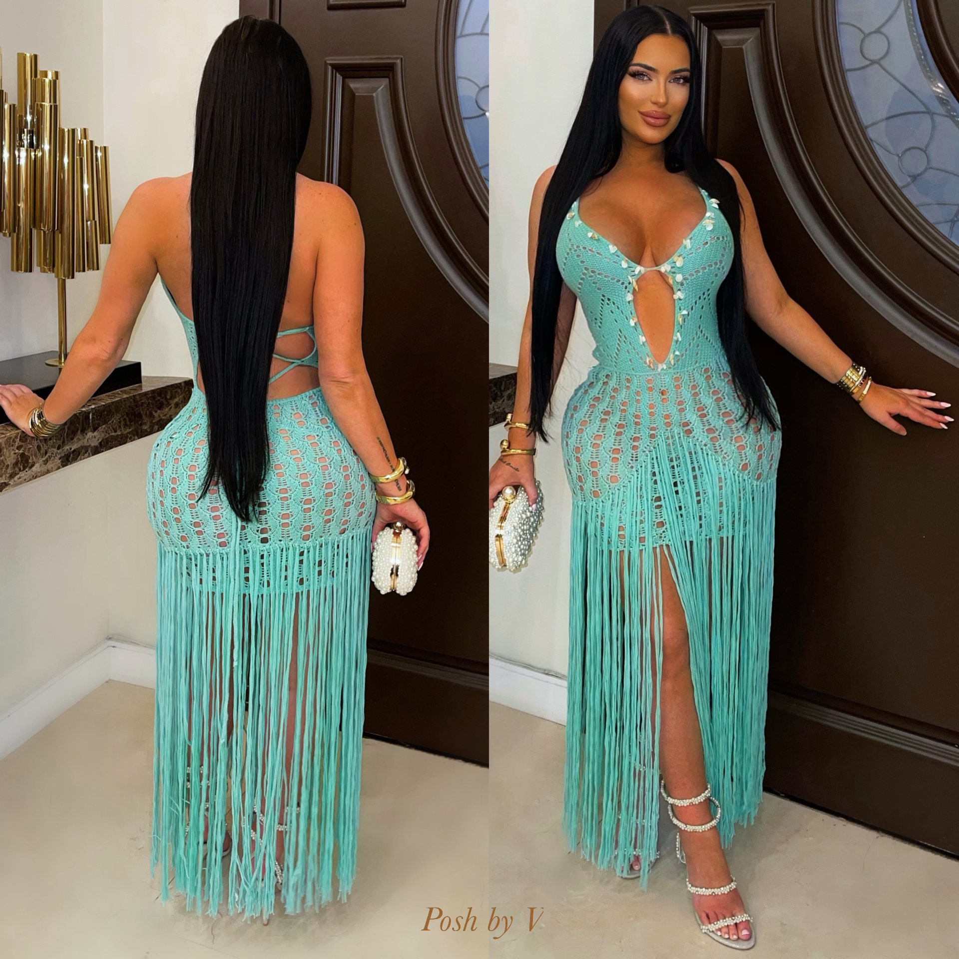 Villa crochet fringe dress (Green)