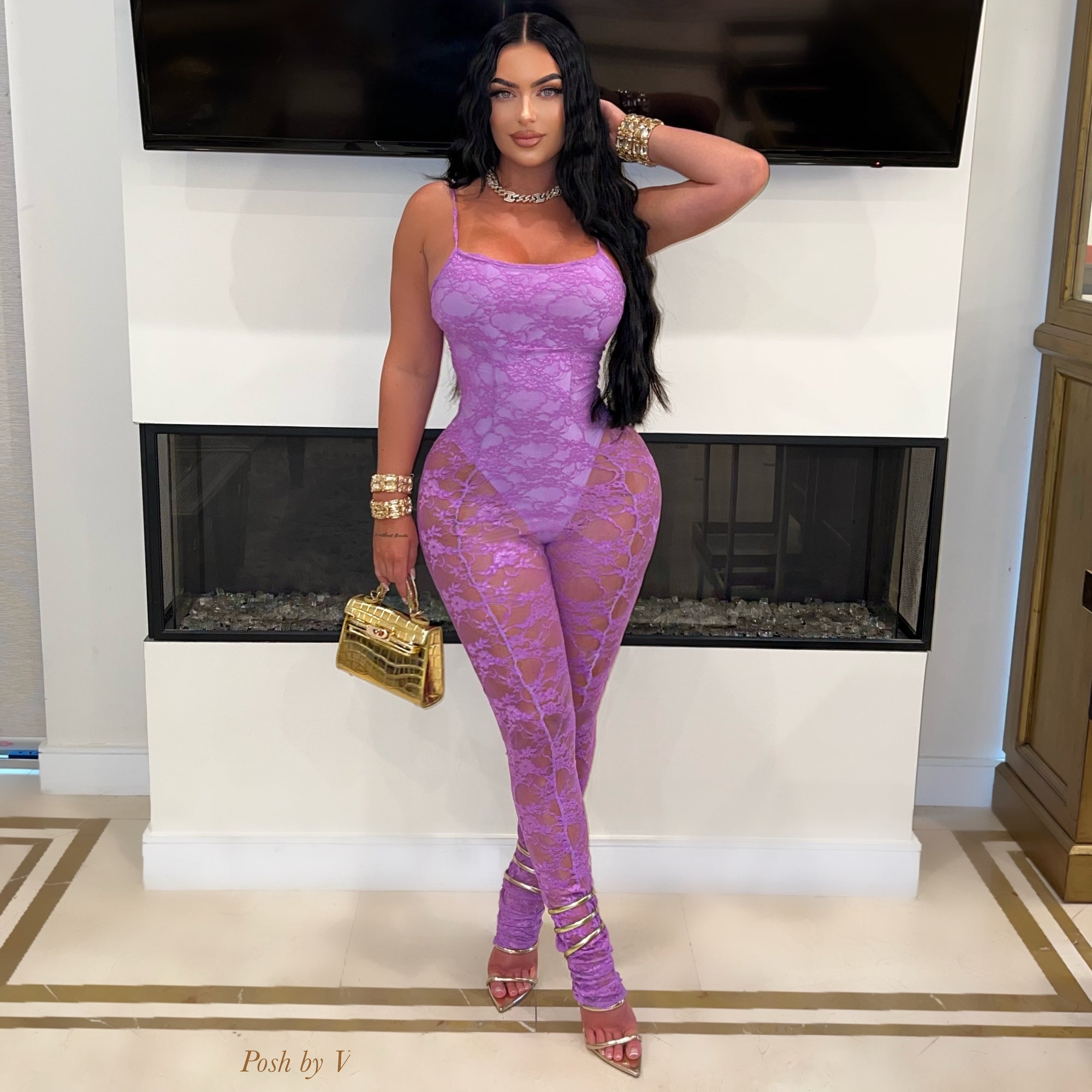 Dele lace jumpsuit (Purple) - Posh By V Dele lace jumpsuit (Purple) - Posh By V