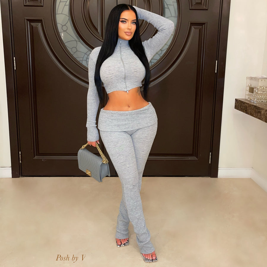 Nelle rib pants set (Grey)