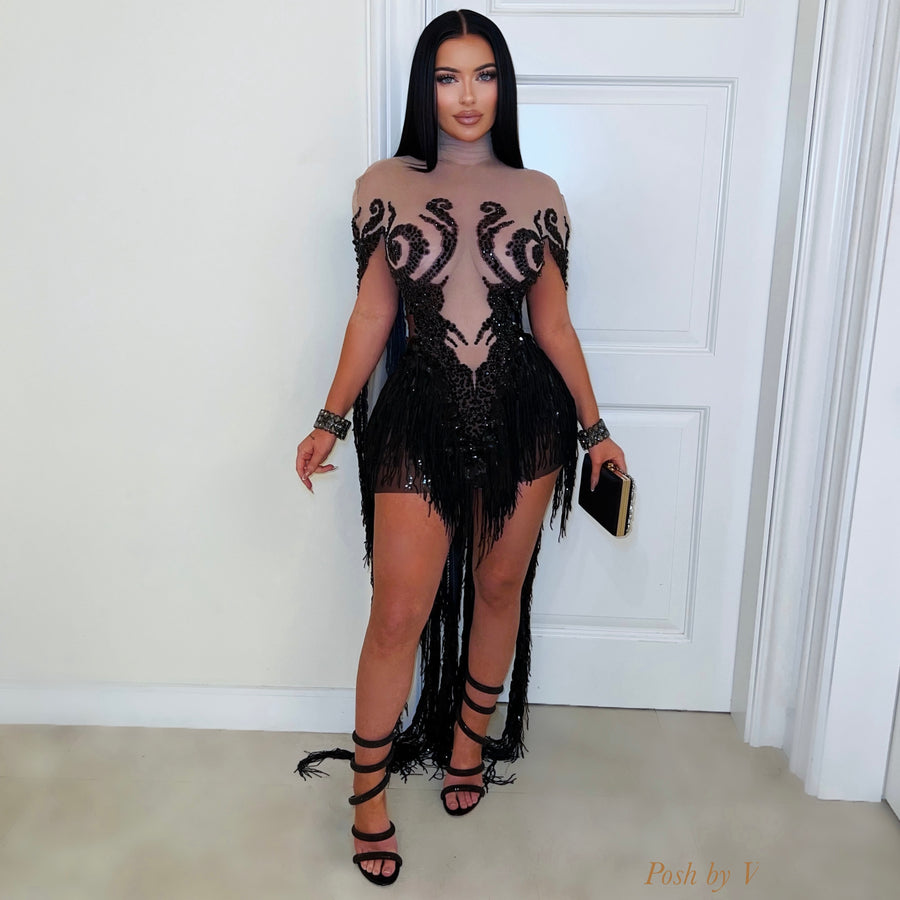 Black swirl glam dress (Black/light nude)