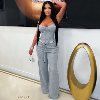 Sola corset lounge pants set (Grey/white)
