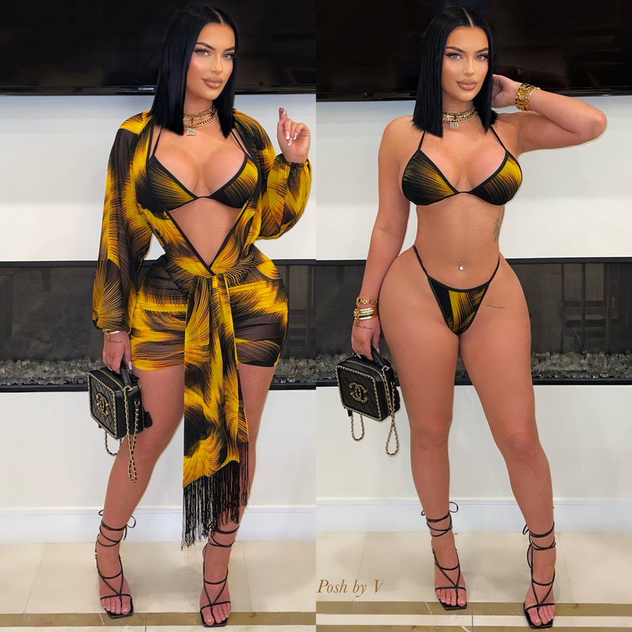 Tulum 3pcs bikini /dress (Black/gold)