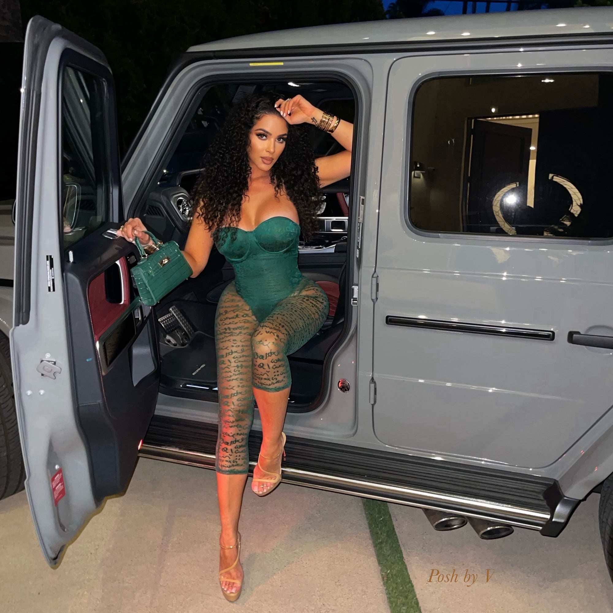 Inked corset jumpsuit (Green)